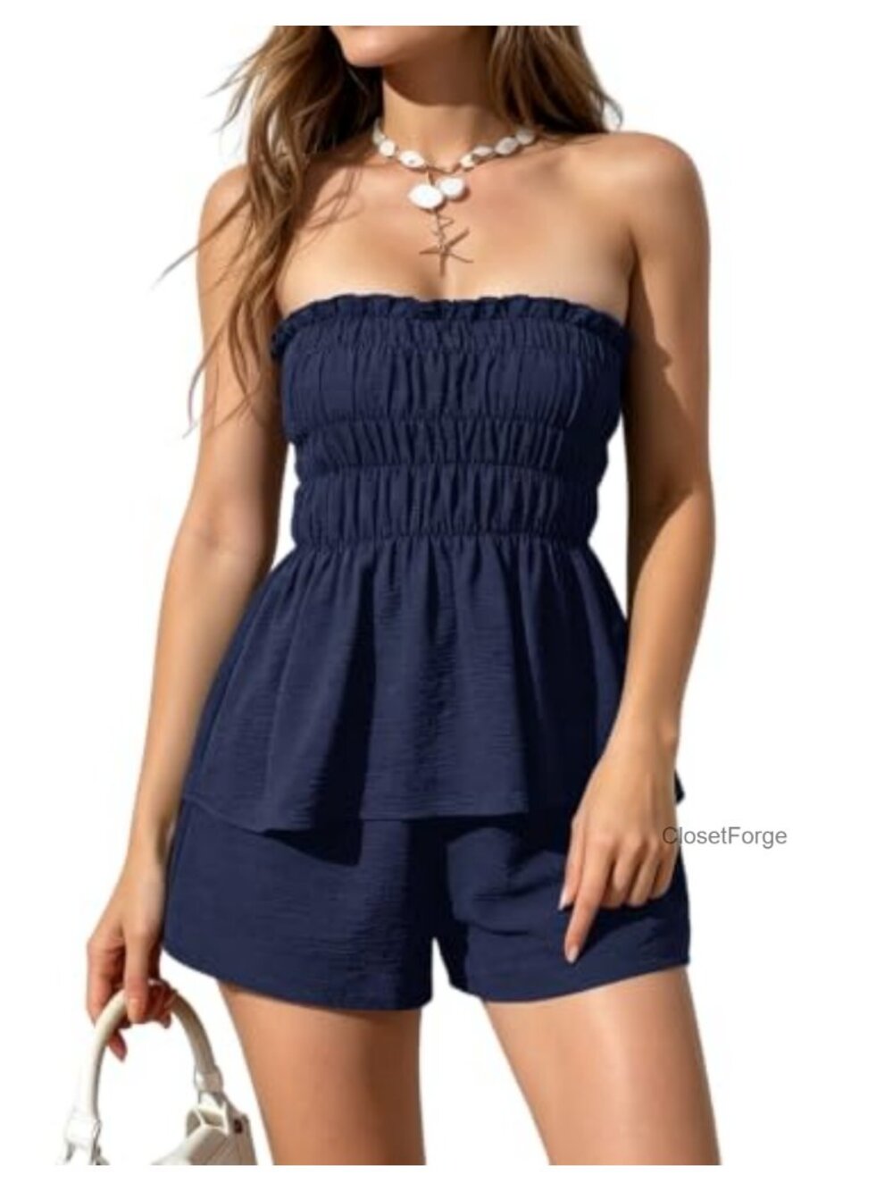 Women's Smocked Tube Top & Wide Leg Shorts 2 Piece Summer Set